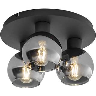 Art Deco loftslampe sort med røgglas 3-lys - Vidro