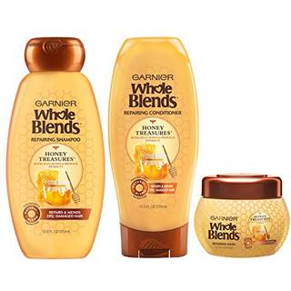 Garnier hele blandinger honningskatte, der reparerer shampoo balsam hårmaske sæt til tørt beskadiget hår (3 varer) 1 kit (emballage kan variere)