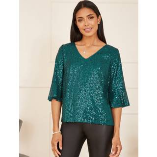 Yumi Yumi Green Sequin Top With Fluted Sleeve