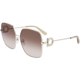 Ferragamo Kvinde SF243SR 734 Solbriller Metal Guld Brun Firkantet Normal Skygge