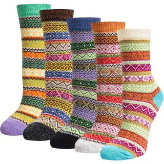 5 par strikkede sokker i flotte farver og mønstre MultiColor L Stribe