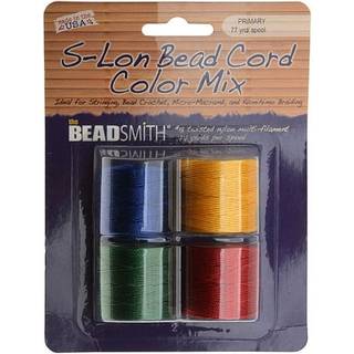Beadsmith S -Lon #18 nylon -ledning - Primær blanding - TEX210 -ledning. 5 mm diameter 4 -pack 77 yard spools - Til strengning af perlerhækling m
