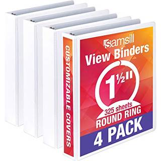 Samsill Economy 1,5 tommer 3 ringbindemiddel lavet i USA Round Ring Binder Perpasable Clear View Cover White 4 Pack (MP48557)