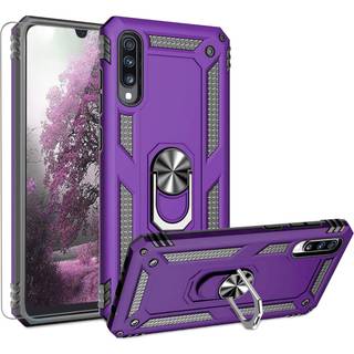 TJS kompatibel med Samsung Galaxy A50 2019 -sag med h?rdet glassk?rmbeskyttelsesmetalring Magnetisk support Kickstand Heavy Duty Drop Protector P