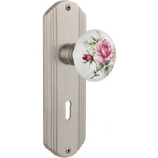 Nostalgisk lager Deco Plate med Keyhole White Rose Porcelain Knob Single Dummy Satin Nickel