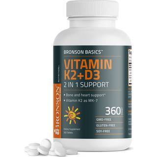 Bronson Vitamin K2 D3 (MK-7) GMO-fri - 90 µg K2 / 5000 IU D3 pr. tablet, glutenfri og sojafri, 1-års forbrug