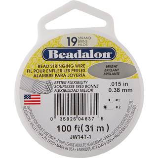 Beadalon 19-trådet rustfrit stål perletråd, nylonbelagt, 0,38 mm (0,015 in), glansfuld, 100 fod (31 m)