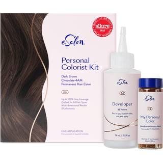 Esalon Permanent Hair Color & Hair Dye Kit - Mørkebrun chokolade - Personal Colorist for op til 100% grå dækning Ammoniakfrit alle hårtyper