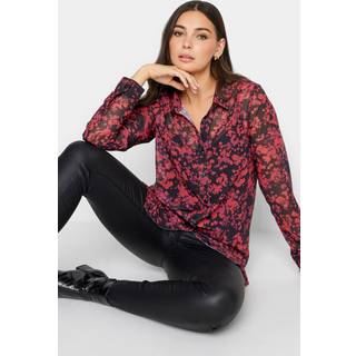 Lts Tall Black & Red Blurred Floral Print Shirt 10 Lts | Tall Women's Shirts & Blouses