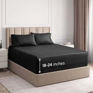 Ekstra Deep Pocket Cal King Sheets - 4 Stykke Åndbar og kølebeddeplader - Hotel Luksusbed Sæt - Blød rynkefri og komfortable - let passer til eks