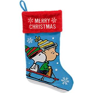 Ruz Peanuts Snoopy & Linus slæde 20 """" Applique julestrømpe Gaveholder til strømpe stuffers indendørs boligindretning og ferie dekoration blå