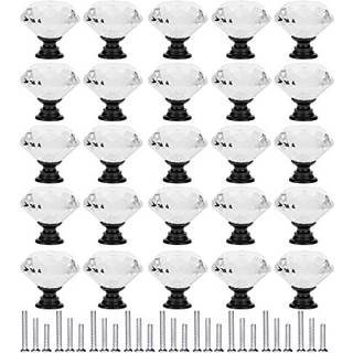 YourGift 25 Pack Drawer Knobs Diamond Shaped Crystal Glass 30mm skåp Knoppar Pullhandtag (30 mm 25 Pack Black)
