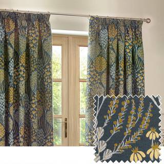 Wylder Wylder Blue Saffron Ophelia Floral Jacquard Lined Pencil Pleat Curtains