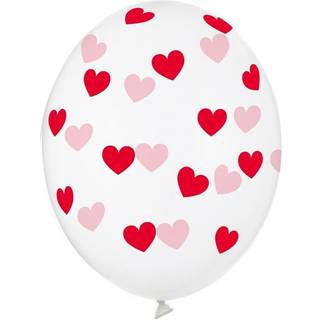 50 stk. Krystal latex balloner klare med røde hjerter – Perfekt til festdekorationer
