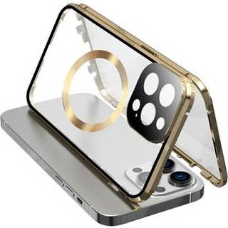 Kompatibel med MagSafe-etui til iPhone 15 Pro Magnetisk metalramme + dobbeltsidet telefoncover i hærdet glas med spændelås - Guld