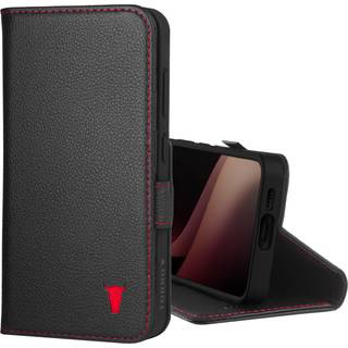 Galaxy S24 Leather Case (with Stand Function) - Black with Red Detail