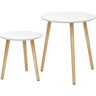 Vasagle hekkende sidebord, rund slutbord, sæt med 2, skandinavisk minimalistisk sofabord med faste fyrretræben, hvidt og naturligt let07wn