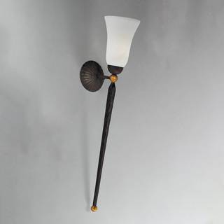 Væglampe Antico, scavo-glas kantet, smedejern, højde 58 cm