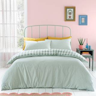 Catherine Lansfield Catherine Lansfield Green Seersucker Gingham Check Easy Care Duvet Cover Set