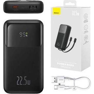 Baseus Comet Dual-Cable Digital Display Hurtigopladning Power Bank 20000mAh, 22,5W - Sort