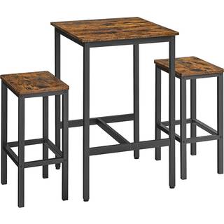 VASAGLE køkkenskammel sæt, spisebord med 2 stole, køkkenbord vintage brun/sort