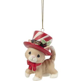 Precious Moments 211007 Vi ?nsker dig en meow-y jul 2021 dateret kat bisque porcel?ns ornamen