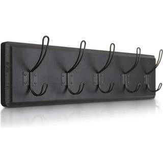 HBCY kreationer sort rustik frakke rack vægmontering med 5 kroge solid fyrretræ 24 tommer vægkroge til indgangs mudroom hallway badeværelse - vin