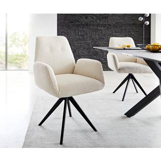 Esszimmerstuhl Zoa-Flex Cord Beige Kreuzgestell kantig Schwarz Taschenfederkern - Beige, Schwarz