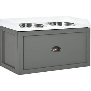 Pawhut Dog Feeding Station med opbevaringsskuffe Hund Food Storage Cabinet med 2 aftagelige forhøjede hunde skåle til store størrelse hunde grå