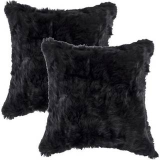S?t med to 18 """" x 18 """" Black Rabbit Natural Fur Animal Print kast puder