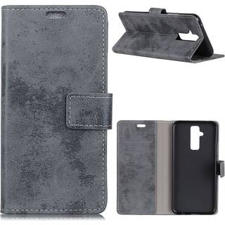 Huawei Mate 20 Lite mobiletui i kunstlæder med vintage stil og kortholder - Grå