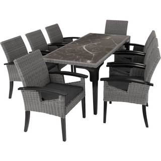Polyrattan havebord Foggia med 8 stole Rosarno - grå