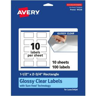 Avery blanke klare rektangeletiketter med sikker foder 1.5 """" x 2,75 """" 100 blanke klare etiketter Print-to-the-Edge Laser/Inkjet Printable Etike