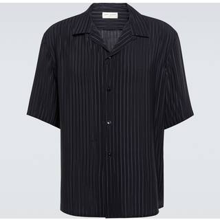 SAINT LAURENT - Camp-Collar Striped Silk-Charmeuse Shirt - Men - Black - 38