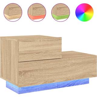 sengebord med LED-lys 70x36x40,5 cm sonoma-eg