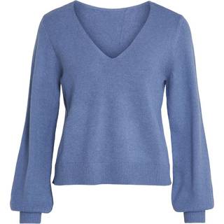 VILA Ril Rev V-Neck L/S Top Cornet Blue Detail:D XL
