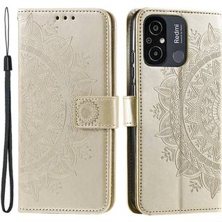 SKALO Xiaomi Redmi 12C 4G Mandala Flip Cover - Guld