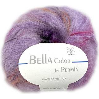 Permin Bella Color 65 Lilla/syren Indhold: 75% kid mohair, 20% uld, 5% polyamid Vægt/længde: 50 g = ca. 145 meter Anbefalede pinde: 6.00 mm Strikkefasthed: 10 x 10 cm = 14 m x 22 p Vask: Håndvask, max 30ºC.