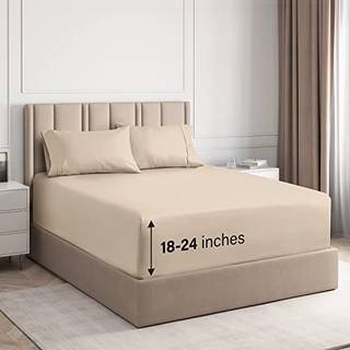 Ekstra Deep Pocket Cal King Sheets - 4 Stykke Åndbar og kølebeddeplader - Hotel Luksusbed Sæt - Soft Wrinkle Free & Comfy - Nemt passer til ekstr