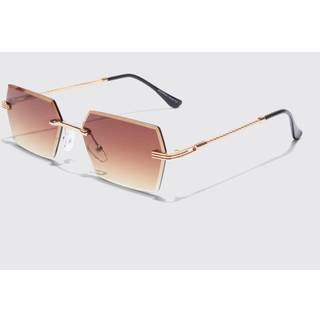 Mens Gold Hexagon Rimless Sunglasses