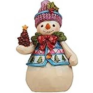 Enesco Jim Shore Heartwood Creek Pint-st?rrelse Snowman med Pinecone Stone Resin Figur 4.75 Hvid r?d gr?n bl?