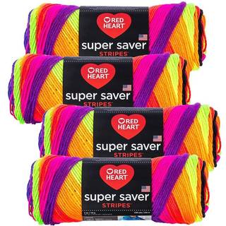 Red Heart Super Saver Yarn (4-Pack 5oz Skeins) (Bright Stripe)