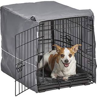 New World Double Door Dog Crate Kit innehåller en två-dörrars låda som matchar grå säng & grå låda 24-tums kit idealisk för små hundraser