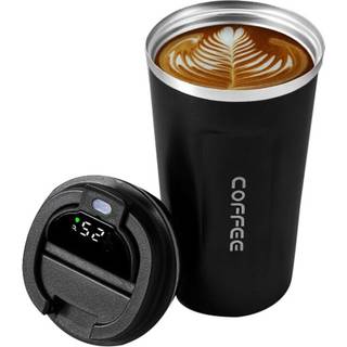 510 ml smart flaske til kaffe med LED-temperaturdisplay, termisk krus, isoleret tumbler, kaffekrus, sort
