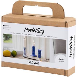 Mini DIY Kit Modellering, lysestage, hvid/blå