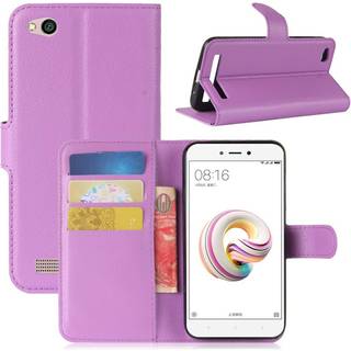 Xiaomi Redmi 5A mobiletui i kunstlæder med Litchi overflade. Med pung og stativ - Lilla
