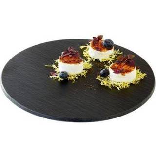 Rund serveringplade i melamin Ø30cm med skiferlook sort