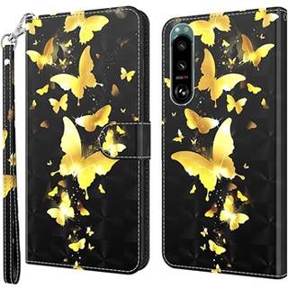 Wonder Series Sony Xperia 5 III Pung Taske - Guld Sommerfugl