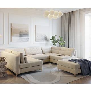 Wohnlandschaft Elio 300x185 cm Cord Beige mit Hocker