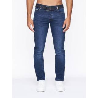 Crosshatch Herre Princed Straight Fit Jeans Mørk Vask